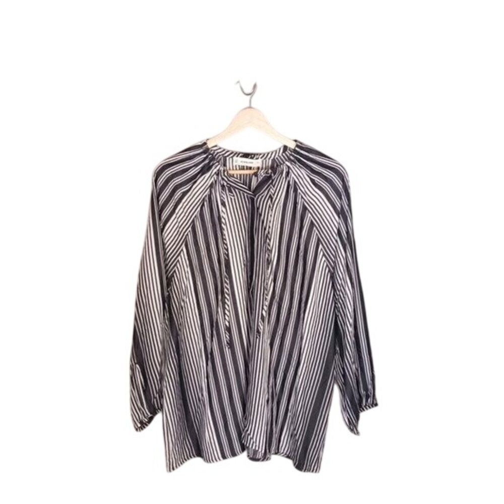 Everlane The Gathered Shirt NWT XXL 100% Tencel Oversized Striped Blouse